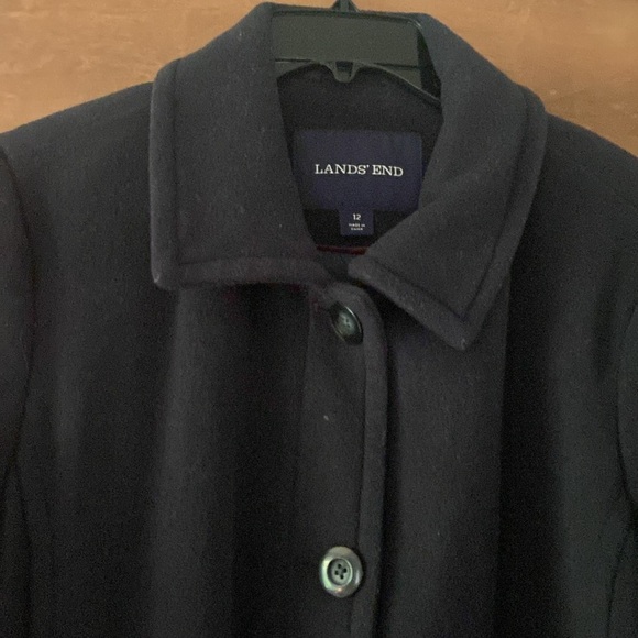 Lands End Long Black Wool Pea Coat - Picture 3 of 6